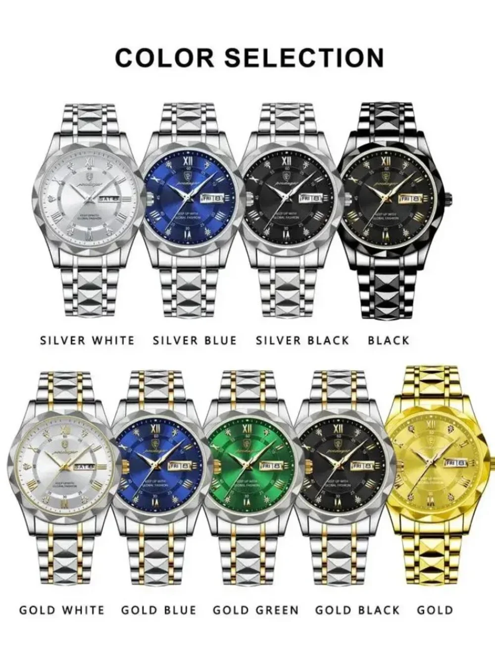 POEDAGAR Luxury Men's Watch - Two-Tone Stainless Steel with Day-Date